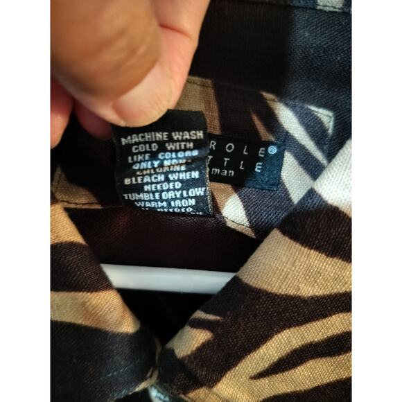 3766)Carole Little Zebra Print Tan Brown Button Down Long Sleeve Linen Top 1X - Picture 8 of 8